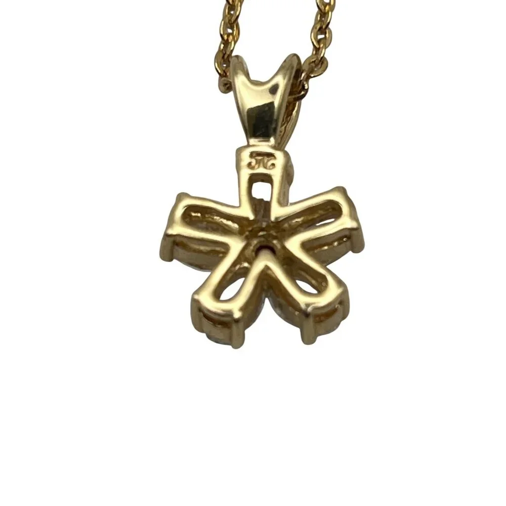 Gold Flower Pendant Necklace Clear CZ Petals Faux Ruby 17" Chain Marked JC & CCI - Picture 9 of 10